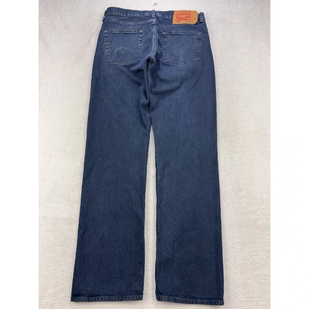 Levis 501 Jeans Mens 33x32 Blue Distressed Denim Straight Leg Button Fly